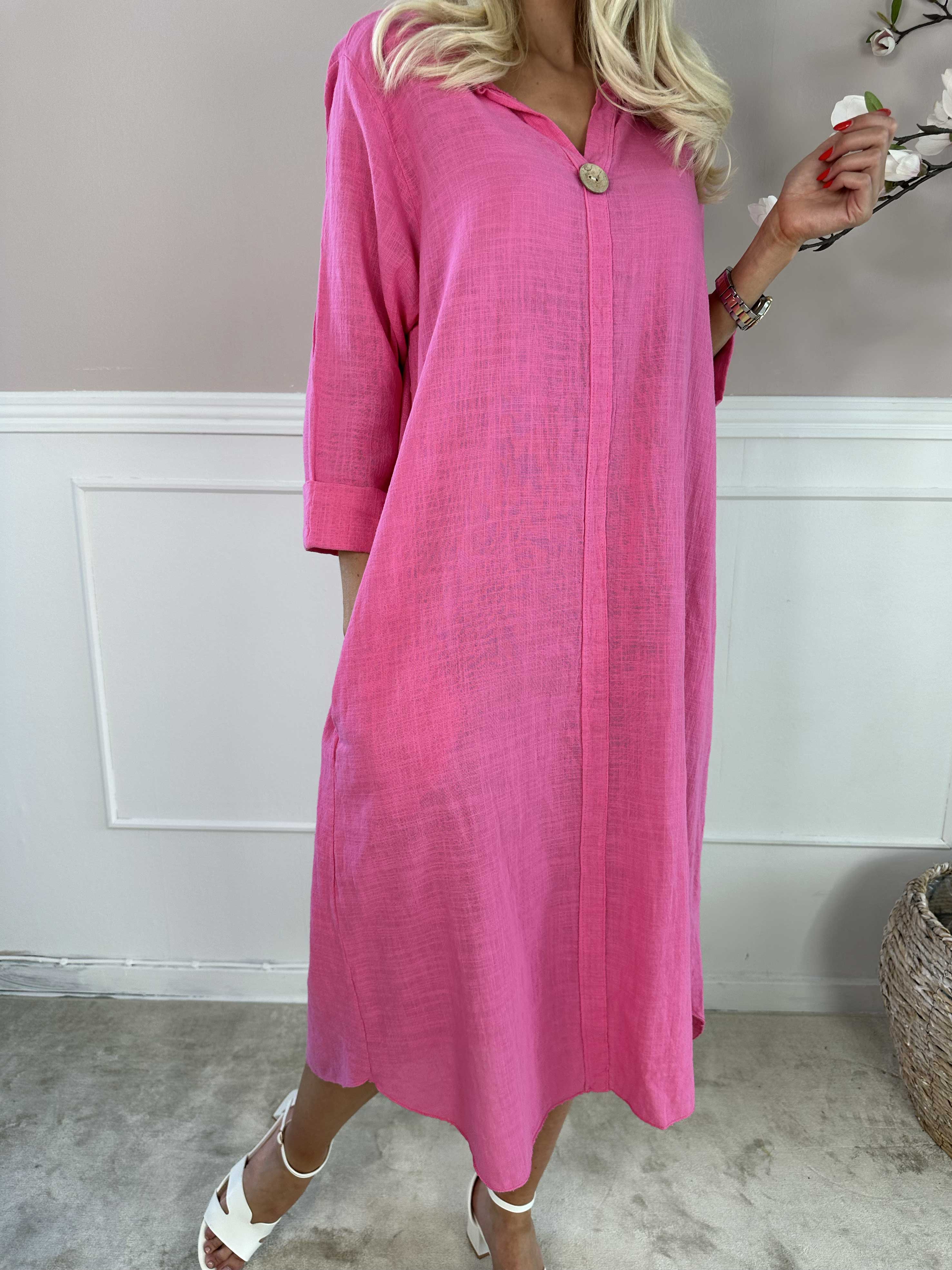 Arizona - Lang bomuldskjole i hørlignende stof